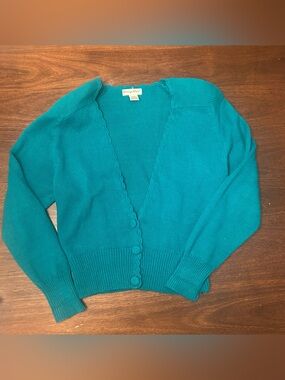 Vintage George Simonton Teal V-Neck Button-Front Cardigan